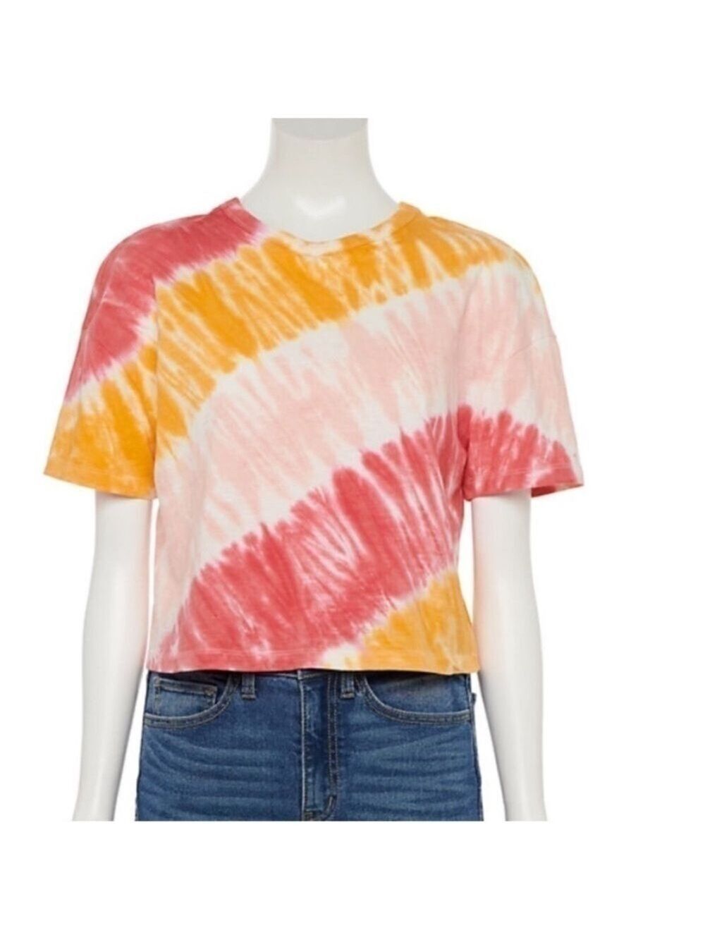 SO cropped short sleeve tee Woman’s Juniors XXL pink orange & red tie dye - Picture 2 of 12
